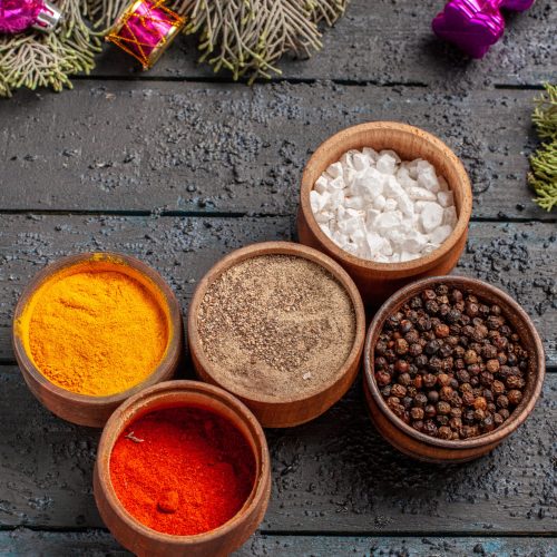 top-close-up-view-spices-tree-branches-different-spices-tree-branches-with-cones-christmas-tree-toys top-close-up-view-spices-tree-branches-different-spices-tree-branches-with-cones-christmas-tree-toys